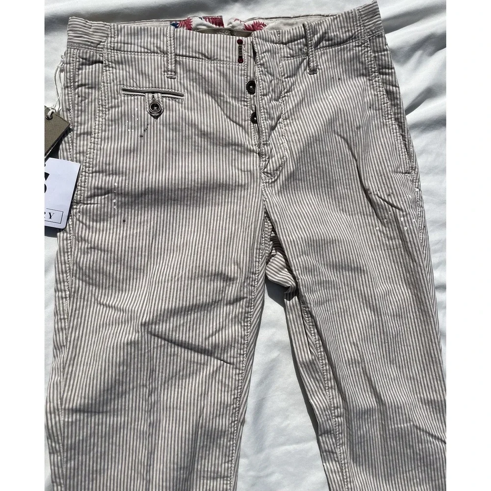 INCOTEX Beige Seersucker Pants Cotton Linen Button Fly Paint Splatter Mens 29
